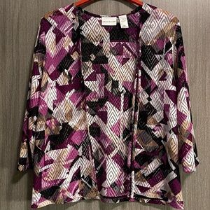 Alfred Dunner Sheer Cardigan - Open Front & Abstract Pattern - Size Medium